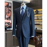 İtalyan Stil Ceket Yelek Pantolon Takım Elbise Lacivert T12806 - 48