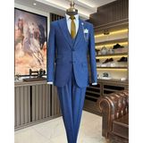 İtalyan stil çizgili ceket yelek pantolon takım elbise lacivert T10730 - 46