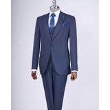 Italyan Stil Çizgili Ceket Yelek Pantolon Takım Elbise Lacivert T10731 - 48