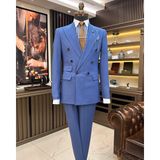 İtalyan stil düğme detaylı ceket pantolon erkek takım elbise mavi T11229 - 48