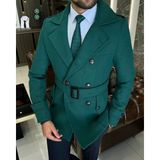 Italyan Stil Erkek Kısa Kaşe Trençkot Mont Kaban Yeşil T10077 - XS