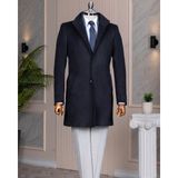 Italyan Stil Hakim Yaka Yün Kaşe Kaban Lacivert T10811 - 56
