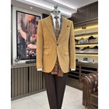 İtalyan stil kadife erkek tek ceket camel T11040 - 46
