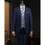Italyan Stil Kombin Takım Elbise Ceket Yelek Pantalon Lacivert T14041 - 50