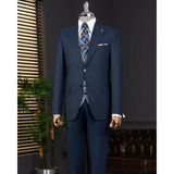Italyan Stil Kombin Takım Elbise Ceket Yelek Pantalon Lacivert T14042 - 46