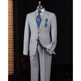 Italyan Stil Kombin Takım Elbise Ceket Yelek Pantalon Mavi T14038 - 50