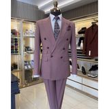 İtalyan stil kruvaze ceket pantolon erkek takım elbise pembe T11091 - 48