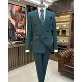 İtalyan stil kruvaze ceket pantolon erkek takım elbise yeşil T11086 - 48