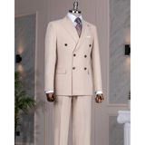 Italyan Stil Kruvaze Ceket Pantolon Takım Elbise Bej T14082 - 54