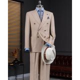 Italyan Stil Kruvaze Ceket Pantolon Takım Elbise Camel T14095 - 48