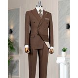 Italyan Stil Kruvaze Ceket Pantolon Takım Elbise Kahverengi T14084 - 50