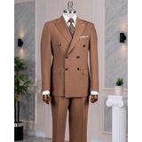 Italyan Stil Kruvaze Ceket Pantolon Takım Elbise Kahverengi T14192 - 48