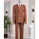 Italyan Stil Kruvaze Ceket Pantolon Takım Elbise Kahverengi T14387 - 50