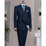 Italyan Stil Kruvaze Ceket Pantolon Takım Elbise Lacivert T14022 - 58