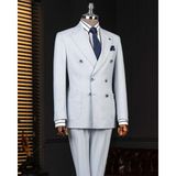 Italyan Stil Kruvaze Ceket Pantolon Takım Elbise Mavi T14094 - 46
