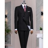 Italyan Stil Kruvaze Ceket Pantolon Takım Elbise Siyah T14023 - 50