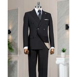 Italyan Stil Kruvaze Ceket Pantolon Takım Elbise Siyah T14087 - 52