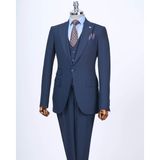 Italyan Stil Slim Fit 8 Drop Ceket Yelek Pantolon Takım Elbise Lacivert T12728 - 46