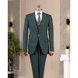 Italyan Stil Slim Fit 8 Drop Ceket Yelek Pantolon Takım Elbise Yeşil T12630 - 46