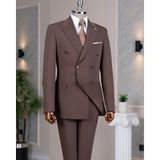 Italyan Stil Slim Fit 8 Drop Kruvaze Ceket Pantolon Takım Elbise Kahverengi T14589 - 50