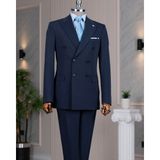 Italyan Stil Slim Fit 8 Drop Kruvaze Ceket Pantolon Takım Elbise Lacivert T14588 - 46