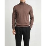 Italyan Stil Slim Fit Balıkçı Yaka Erkek Triko Kazak Kahverengi T15104 - 2XL
