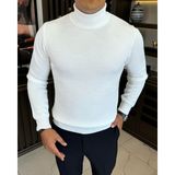 Italyan Stil Slim Fit Balıkçı Yaka Triko Erkek Kazak Ekru T13222 - 2XL