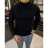 Italyan Stil Slim Fit Balıkçı Yaka Triko Erkek Kazak Siyah T13226 - 2XL