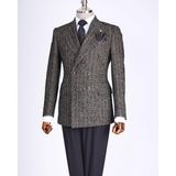 Italyan Stil Slim Fit Balıksırtı Desen Kruvaze Erkek Tek Ceket Siyah T13429 - 50