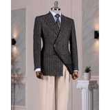 Italyan Stil Slim Fit Balıksırtı Kruvaze Tek Ceket Erkek Lacivert T13482 - 46