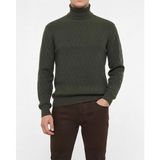 Italyan Stil Slim Fit Boğazlı Triko Erkek Kazak Haki T13254