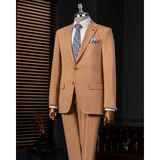 Italyan Stil Slim Fit Ceket Pantalon Takım Elbise Camel T14000 - 48