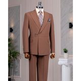 Italyan Stil Slim Fit Ceket Pantalon Takım Elbise Kahverengi T14381 - 50