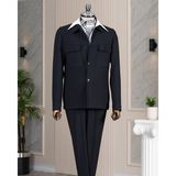 Italyan Stil Slim Fit Ceket Pantolon Spor Erkek Takım Elbise Lacivert T14645 - 48