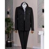 Italyan Stil Slim Fit Ceket Pantolon Spor Erkek Takım Elbise Siyah T14644 - 50