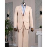 Italyan Stil Slim Fit Ceket Pantolon Takım Elbise Bej T14160 - 48