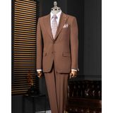 İtalyan stil slim fit ceket pantolon takım elbise kahverengi T14007 - 48