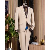 Italyan Stil Slim Fit Ceket Yelek Pantalon Takım Elbise Bej T13959 - 56