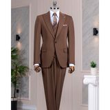 Italyan Stil Slim Fit Ceket Yelek Pantalon Takım Elbise Kahverengi T13958 - 56