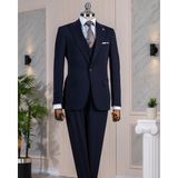 Italyan Stil Slim Fit Ceket Yelek Pantalon Takım Elbise Lacivert T13961 - 46