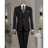 Italyan Stil Slim Fit Ceket Yelek Pantalon Takım Elbise Siyah T13960 - 52