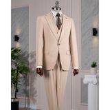Italyan Stil Slim Fit Ceket Yelek Pantolon Takım Elbise Bej T14184 - 52