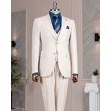 Italyan Stil Slim Fit Ceket Yelek Pantolon Takım Elbise Bej T14356 - 46