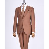 Italyan Stil Slim Fit Ceket Yelek Pantolon Takım Elbise Kahverengi T13500 - 52