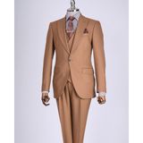 Italyan Stil Slim Fit Ceket Yelek Pantolon Takım Elbise Kahverengi T13502 - 48