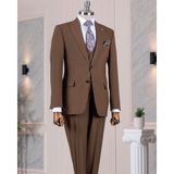 Italyan Stil Slim Fit Ceket Yelek Pantolon Takım Elbise Kahverengi T14581 - 48