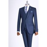 Italyan Stil Slim Fit Ceket Yelek Pantolon Takım Elbise Lacivert T13057 - 48