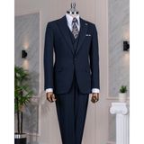 Italyan Stil Slim Fit Ceket Yelek Pantolon Takım Elbise Lacivert T14186 - 54