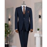 Italyan Stil Slim Fit Ceket Yelek Pantolon Takım Elbise Lacivert T14312 - 48