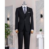 Italyan Stil Slim Fit Ceket Yelek Pantolon Takım Elbise Siyah T14187 - 54